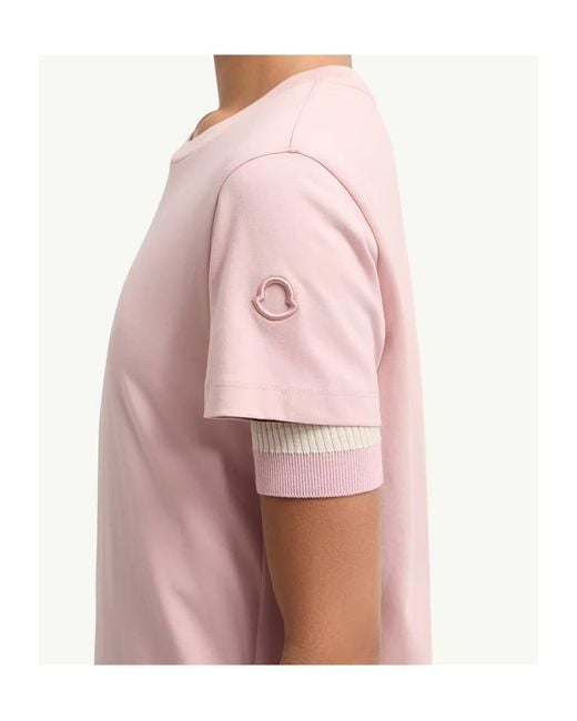 Moncler Pink Logo Patch Crewneck T-Shirt
