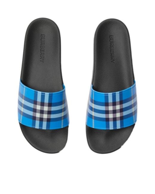 Burberry Blue Checked Slides for men
