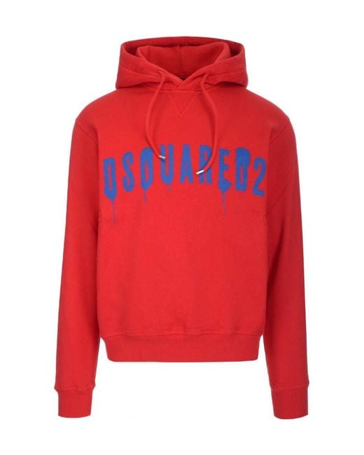 DSquared² Red Logo-Print Cotton Hoodie for men