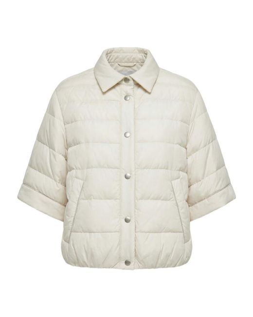Peserico White Button-Up Quilted Cropped-Sleeved Jacket