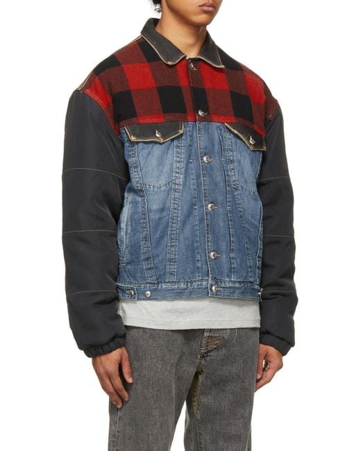 DIESEL Gray Checked Panel Denim Jacket for men