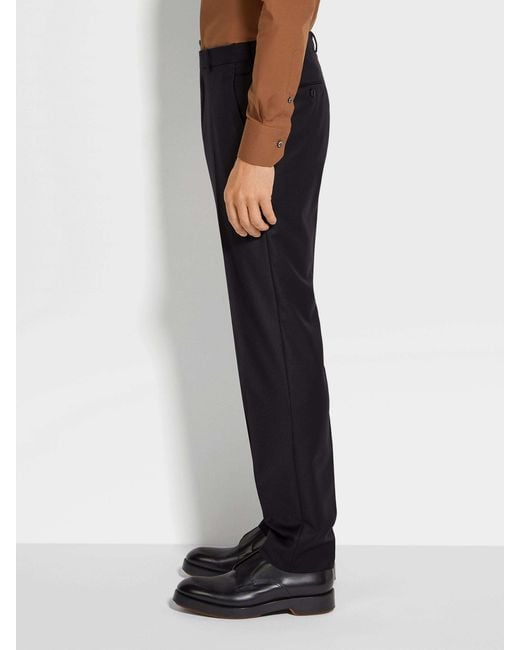 Zegna Blue Trofeo Pressed Crease Tailored Pants for men