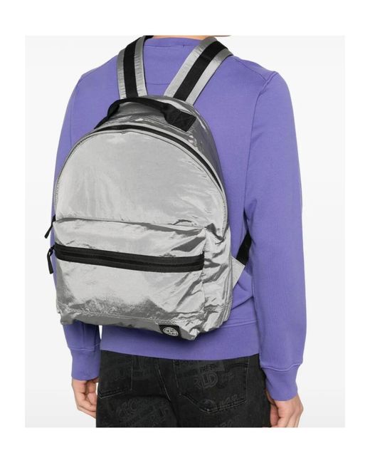 Stone Island Gray Logo Patch Zipped Backpack for men