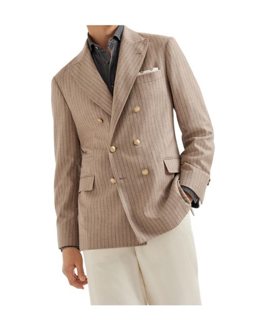 Brunello Cucinelli Natural Striped Double-Breasted Blazer for men