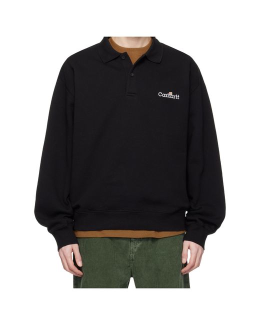 Carhartt Black Wip Label Logo-Embroidered Long-Sleeve Polo Shirt