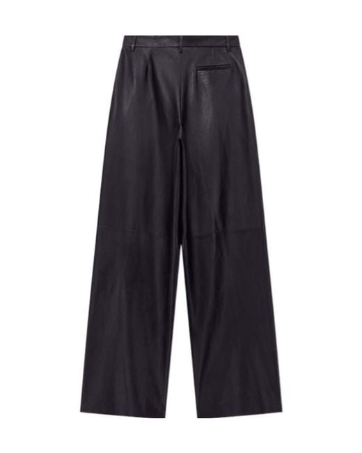 Giorgio Armani Blue Pleated Leather Trousers