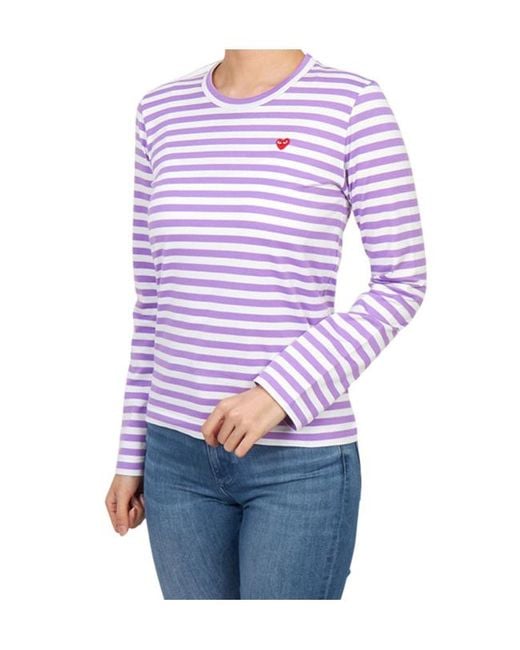 Comme des Garçons Purple Long-Sleeved Striped T-Shirt