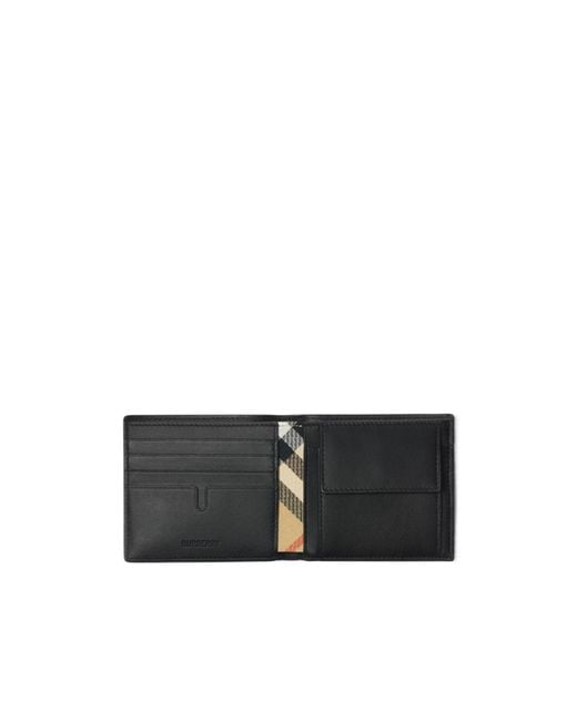 Burberry Black Grained Leather Bifold Wallet for men