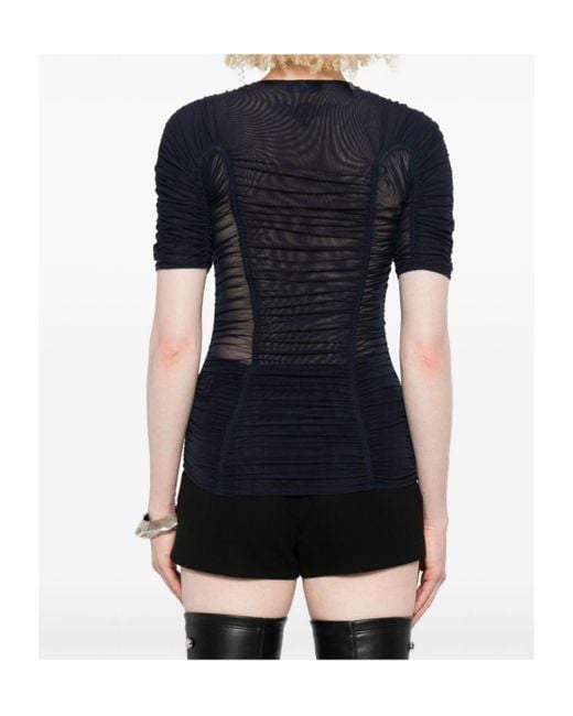 Mugler Black Mesh Short-Sleeves Top