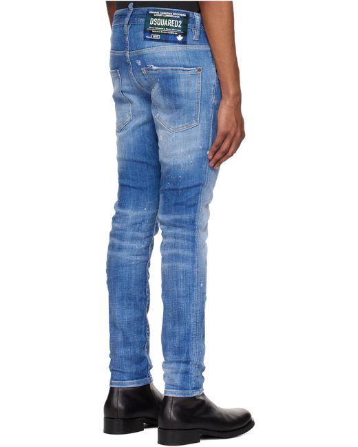 DSquared² Blue Distressed Tapered-Leg Skinny Jeans for men