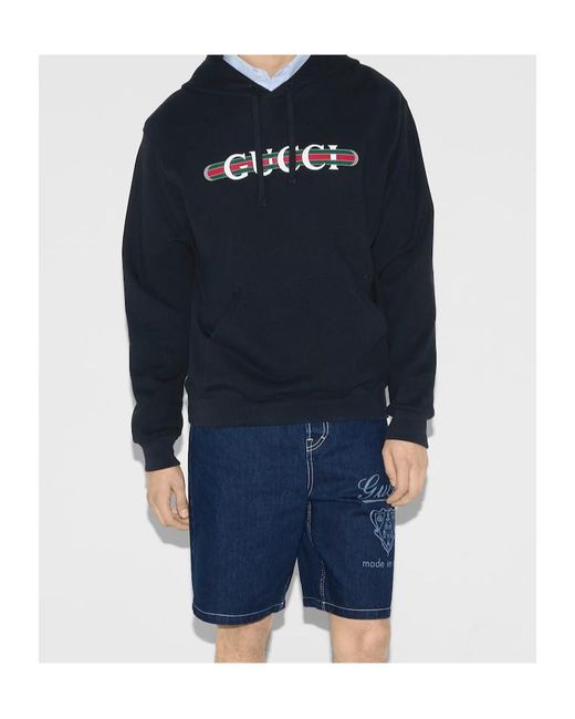 Gucci Blue Logo Cotton Hoodie for men