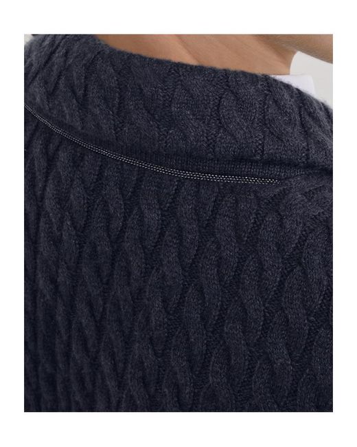 Brunello Cucinelli Blue Double-Breasted Knitted Blazer