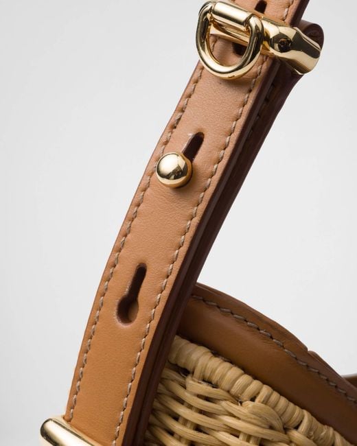 Prada Brown Wicker And Leather Arqué Bag