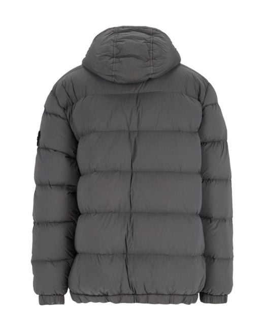 Stone Island Gray Logo Patch Hooded Puffer Jacket for men