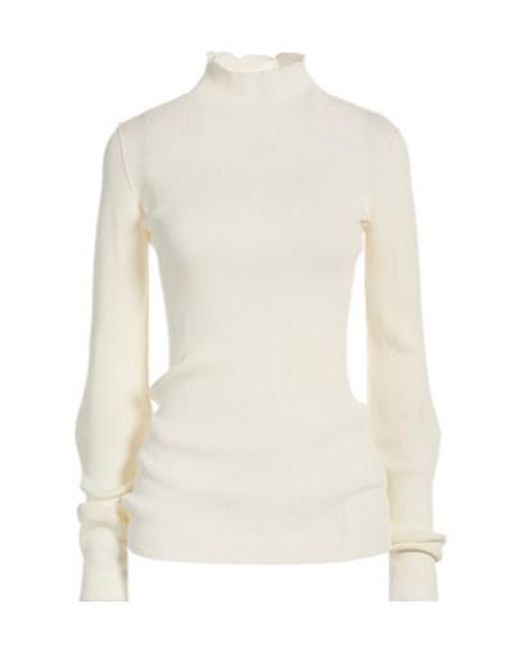 MM6 by Maison Margiela White Minimalist Solid-Color Long-Sleeve Knit Sweater