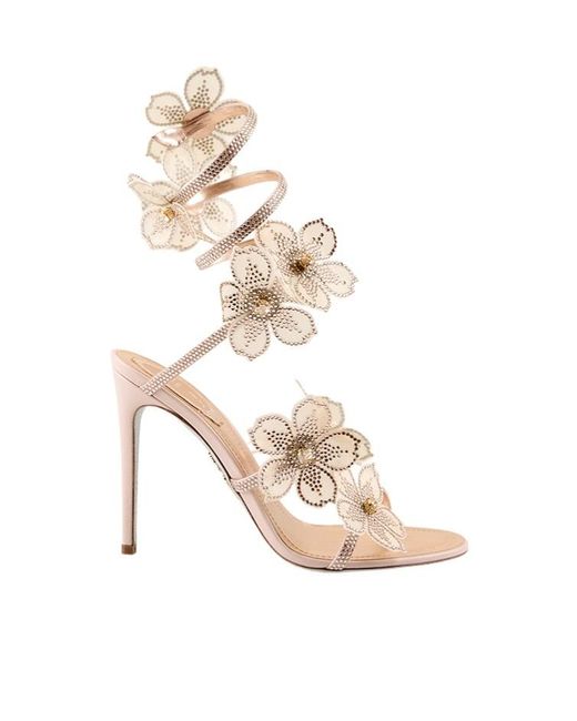 Rene Caovilla Metallic René Caovilla Peach Flower Embellished Sandals