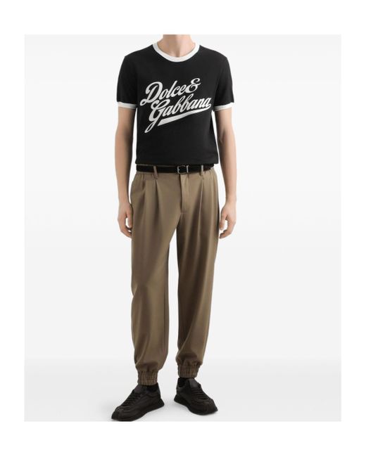 Dolce & Gabbana Blue Flock Printed Crewneck T-Shirt for men