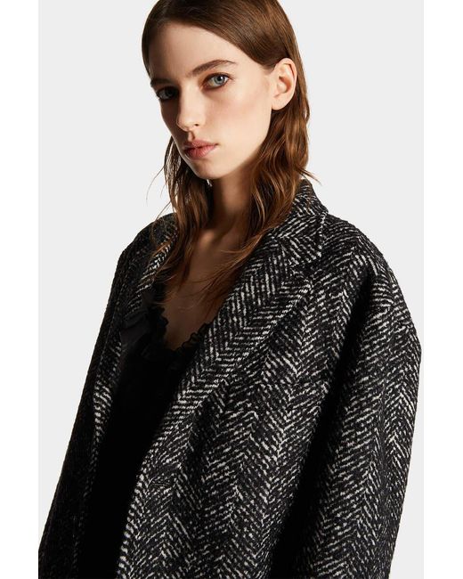 DSquared² Gray Single-Breasted Herringbone Coat