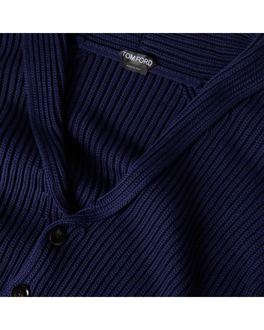 Tom Ford Blue Ribbed Knit Cardigan for men