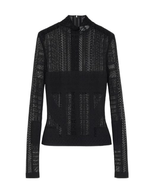 McQueen Black Viscose Knit Lace Top