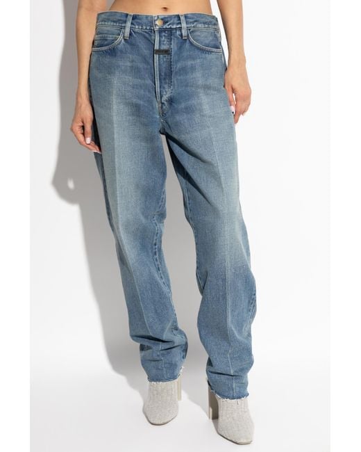 Fear Of God Blue Logo Detailed Straight Leg Jeans