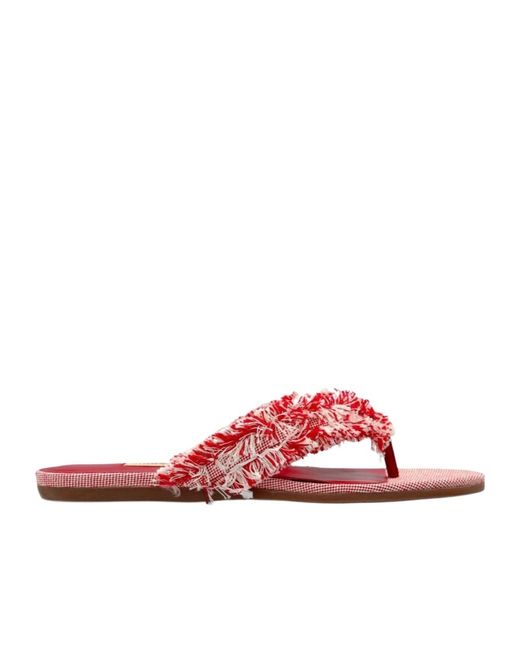 Jimmy Choo Red Bay Frayed Flecked Flat Sandals