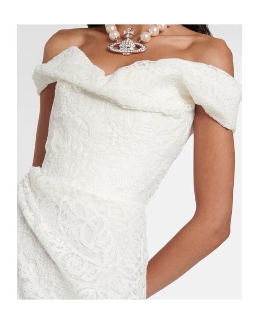 Vivienne Westwood White Bridal Nova Cora Off-Shoulder Lace Gown