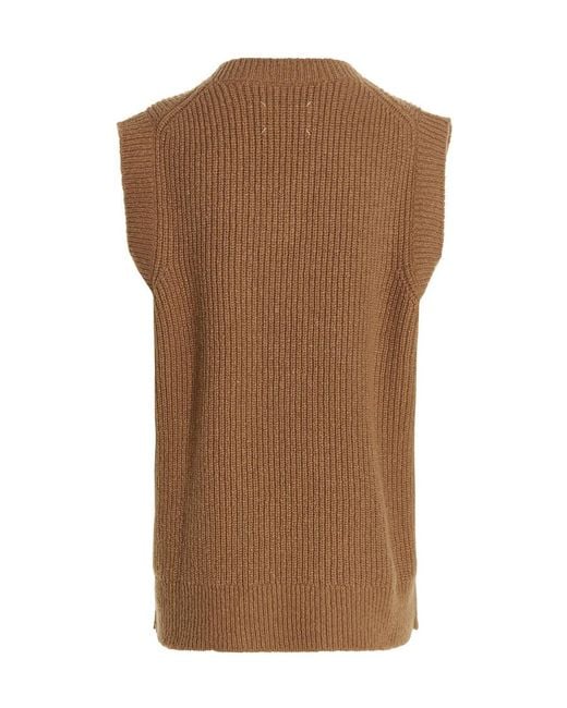 Maison Margiela Brown V-Neck Straight Hem Knitted Vest for men