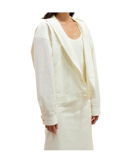 Lemaire White Lightweight Hooded Button-Up Jacket