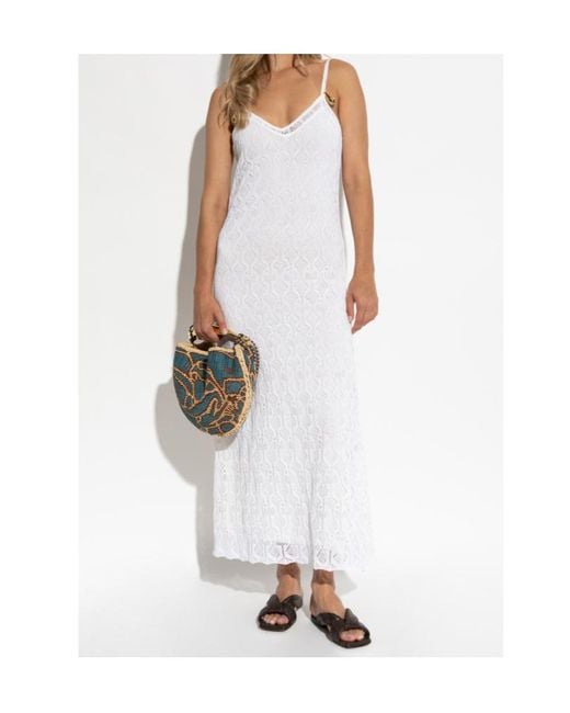 Bottega Veneta White Slim Fit Open Knit Midi Dress
