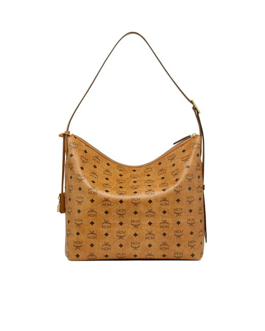MCM Brown Large Aren Visetos-Printed Zipped Shoulder Bag