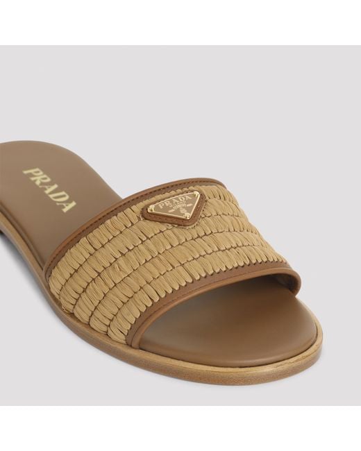 Prada Brown Triangle-Logo Slip-On Sandals