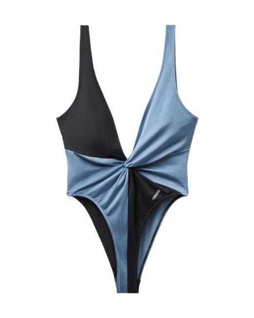 Versace Blue Twist-Detail Swimsuit