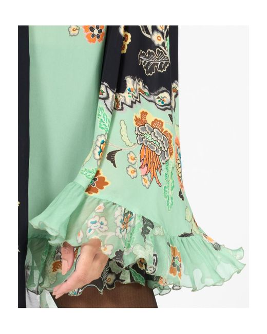 Roberto Cavalli Green Kimono Print Mini Dress