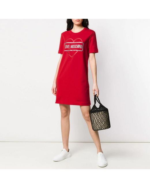 Moschino Red Logo Short-Sleeved T-Shirt Dress