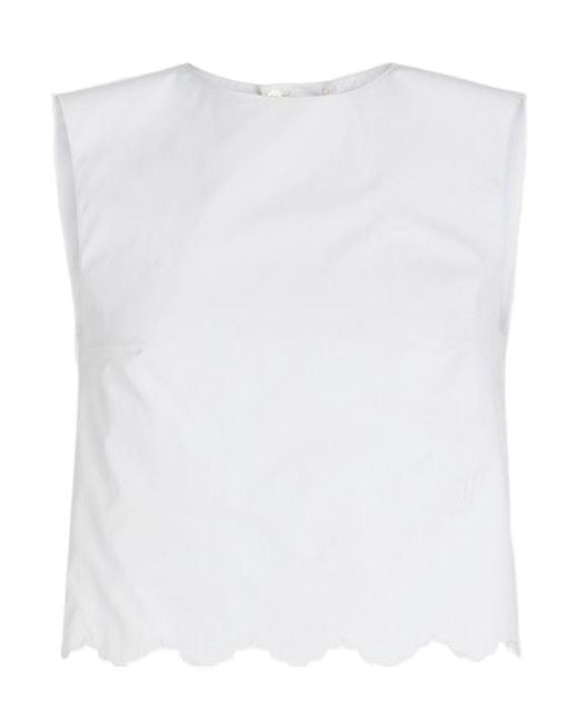 Patou White Scalloped Hem Sleeveless Top