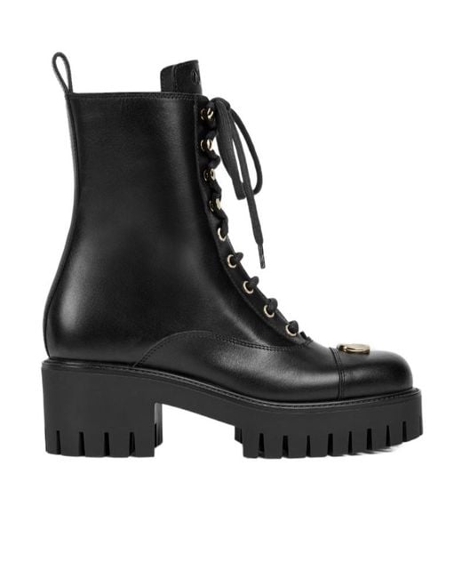 Gucci Black Lace-Up Ankle Boot With Gg