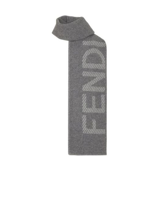 Fendi Gray Logo Jacquard Finished-Edge Scarf