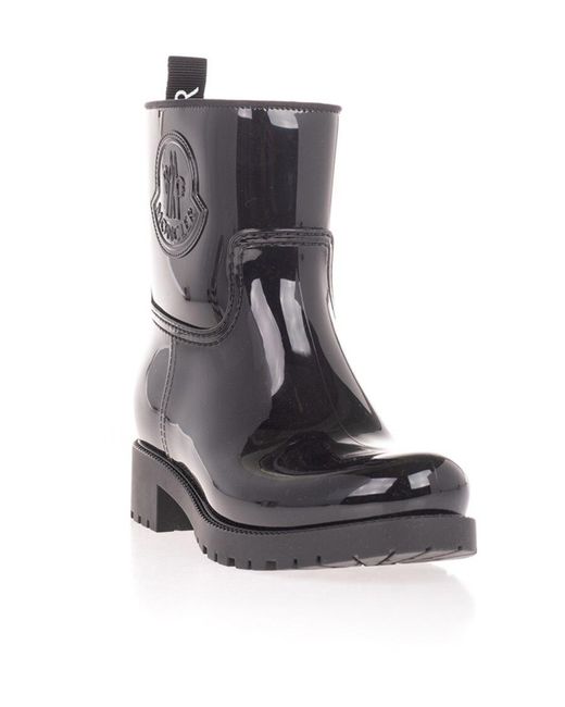 Moncler Black Logo-Detail Patent-Leather Ankle Boots