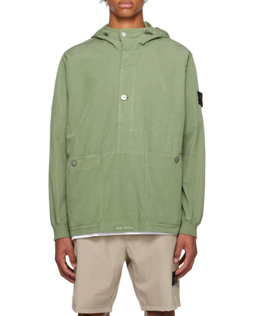 Stone Island Green Compass-Patch Twill Weave Hooded Jacket for men
