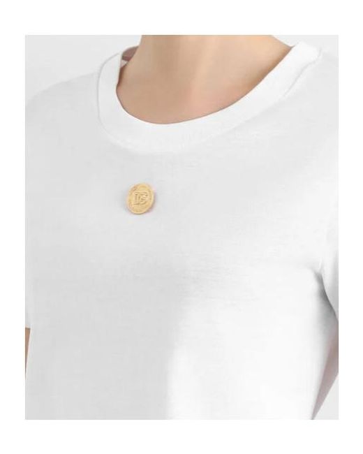 Dolce & Gabbana White Dg Logo Plaque Crewneck T-Shirt