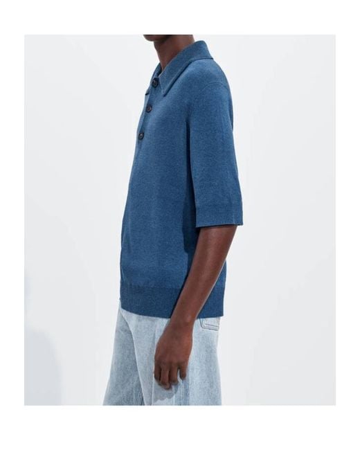 Bottega Veneta Blue Silk Bouclé Polo for men