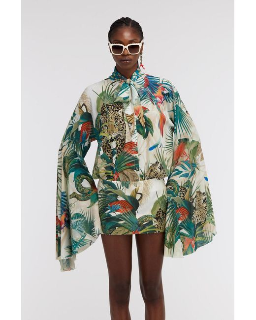 Roberto Cavalli Green Jungle Print Viscose Blouse