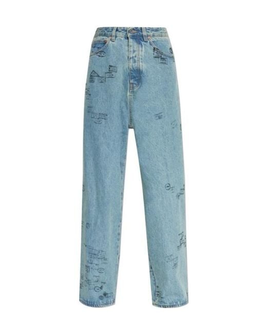 Vetements Blue Stamp Print Wide-Leg Jeans