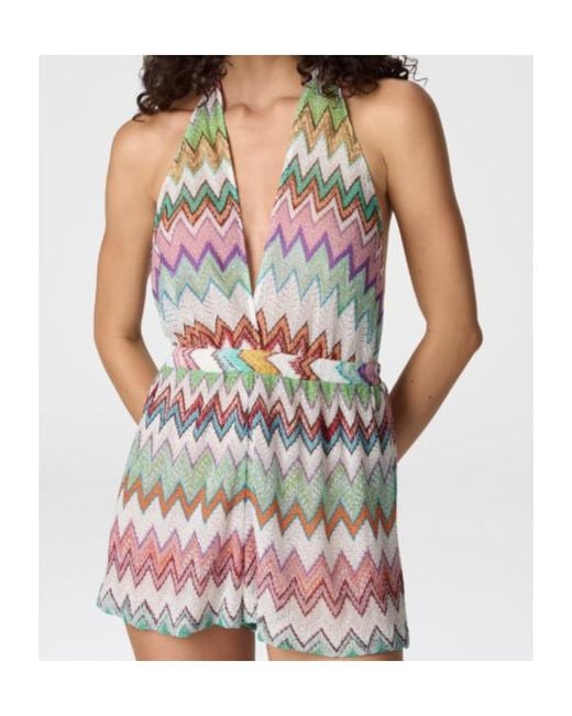 Missoni White Chevron Plunge Short Jumpsuit