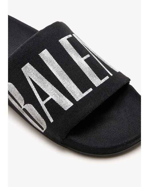 Balenciaga Black Logo Printed Pool Slides for men