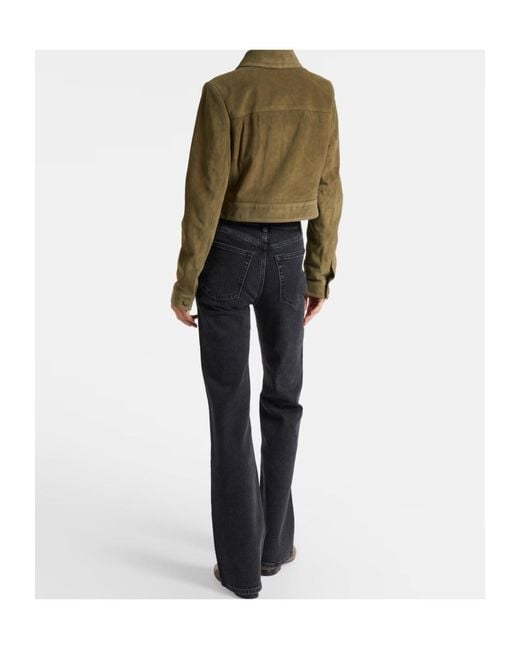 FRAME Green Button-Front Leather Jacket