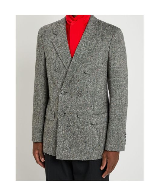 Valentino Gray Double-Breasted Tweed Blazer for men