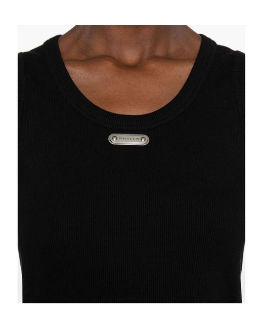 McQueen Black Logo Plaque Ribbed Tank Top
