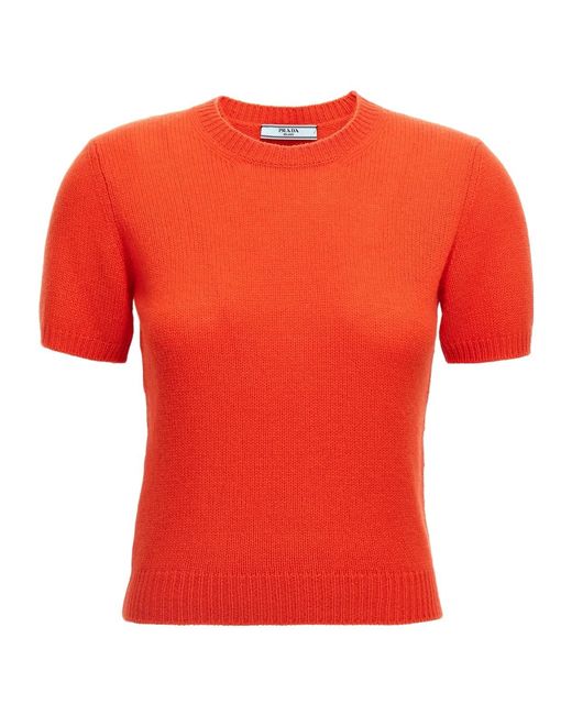 Prada Red Ribbed Knit Crewneck Sweater